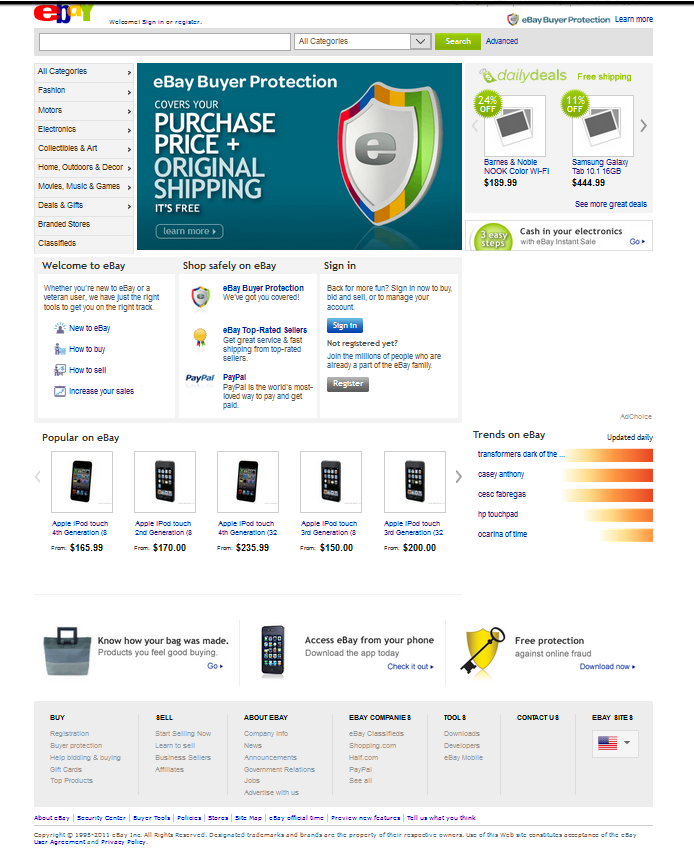 First Ebay Screen Shot eBay in 1999 vs. 2011 – Cultural History of the Internet