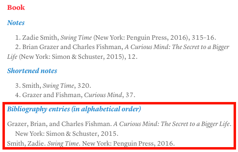 Example of bibliographic entries from the Chicago Manual of Style.